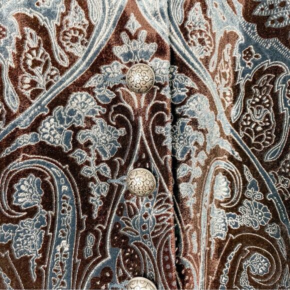 Coldwater Creek Boho Blue and Brown Velvet Burnout Mock Neck Blazer L - Picture 5 of 12